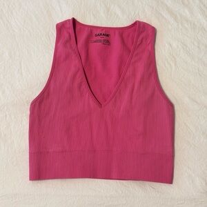 Garage Hot Pink Ribbed Seamless V-Neck Tank Top